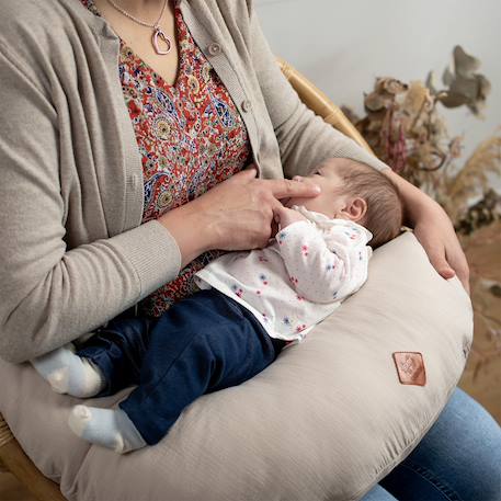Coussin de maternité et d'allaitement + housse en gaze de coton Beige+Bleu+Rose 2 - vertbaudet enfant 