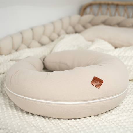 Coussin de maternité et d'allaitement + housse en gaze de coton Beige+Bleu+Rose 3 - vertbaudet enfant 