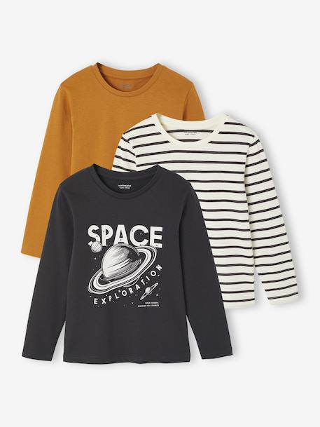 Lot de 3 T-shirts garçon manches longues anthracite+bordeaux 1 - vertbaudet enfant 