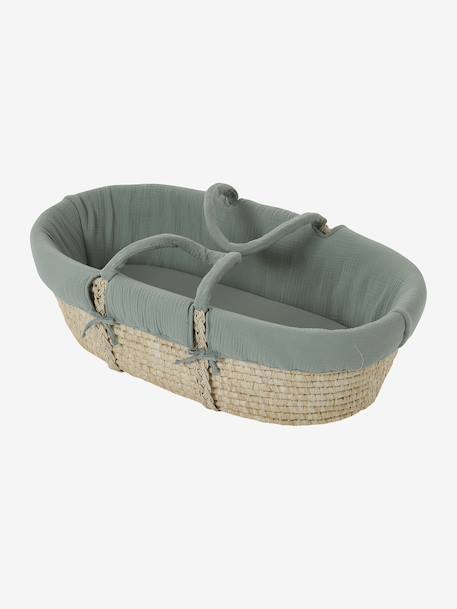 Couffin bébé en fibres naturelles tressées Blanc+Léopard+vert sauge 20 - vertbaudet enfant 