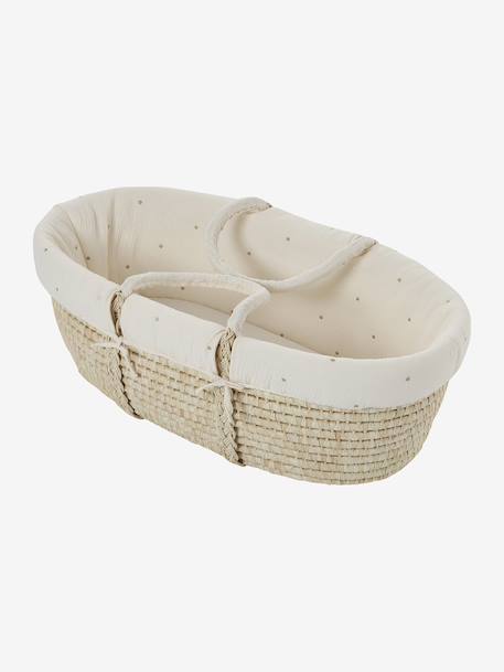 Couffin bébé en fibres naturelles tressées Blanc+Léopard+vert sauge 6 - vertbaudet enfant 