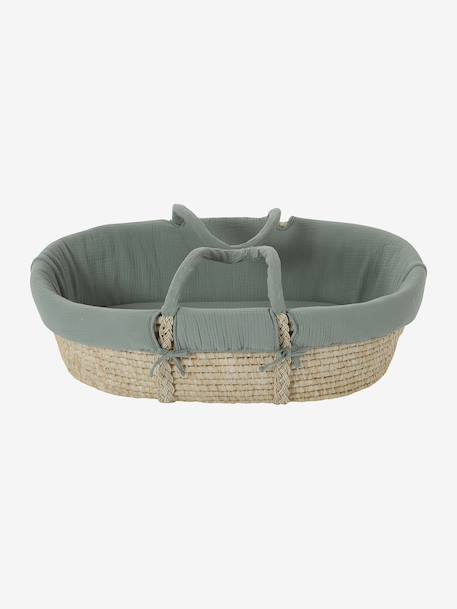Couffin bébé en fibres naturelles tressées Blanc+Léopard+vert sauge 24 - vertbaudet enfant 