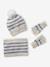 Ensemble rayé fille bonnet + snood + moufles/gants vanille 2 - vertbaudet enfant 