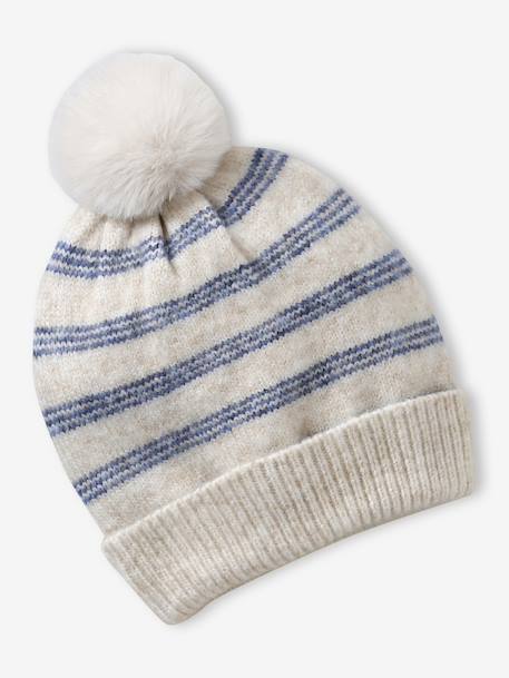 Ensemble rayé fille bonnet + snood + moufles/gants vanille 3 - vertbaudet enfant 