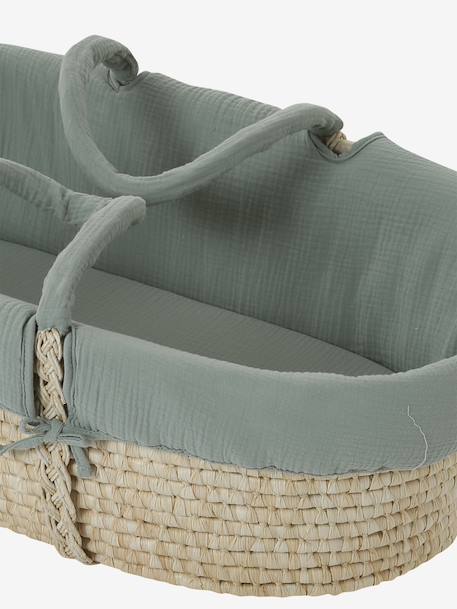 Couffin bébé en fibres naturelles tressées Blanc+Léopard+vert sauge 22 - vertbaudet enfant 