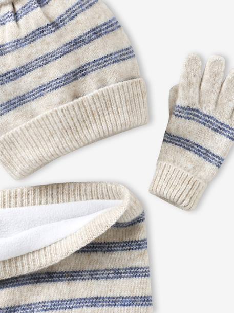 Ensemble rayé fille bonnet + snood + moufles/gants vanille 7 - vertbaudet enfant 