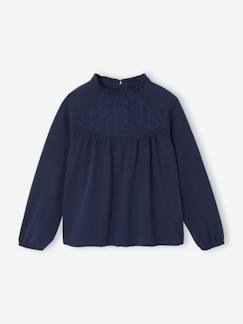 -Tee-shirt blouse fille détail broderie anglaise manches longues