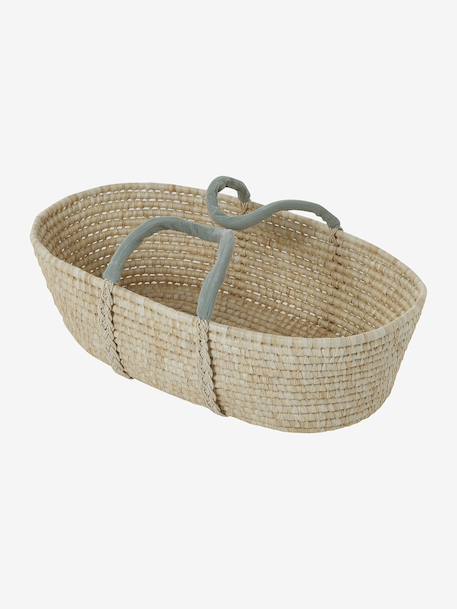 Couffin bébé en fibres naturelles tressées Blanc+Léopard+vert sauge 23 - vertbaudet enfant 