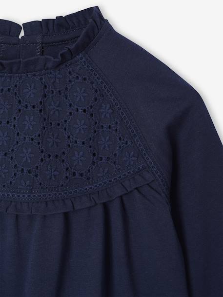 Tee-shirt blouse fille détail broderie anglaise manches longues bleu pâle+écru+marine+mauve+vert foncé 11 - vertbaudet enfant 
