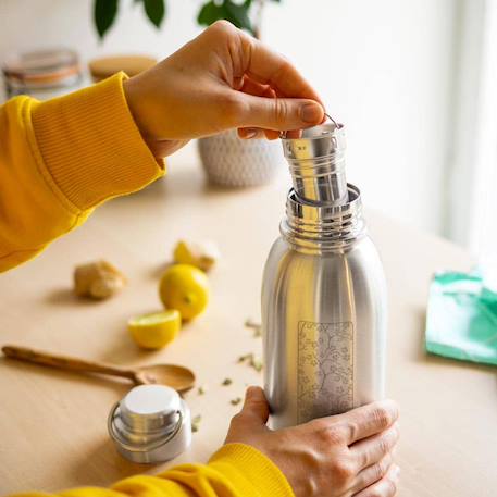 Gourde en inox isotherme 700 ml friendly ginkgo Gris 2 - vertbaudet enfant 