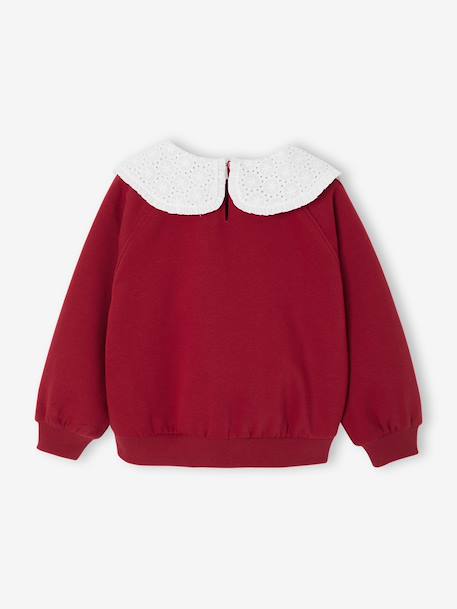 Sweat fille col claudine broderie anglaise écru+gris chiné+mauve+rose pâle+rouge 17 - vertbaudet enfant 