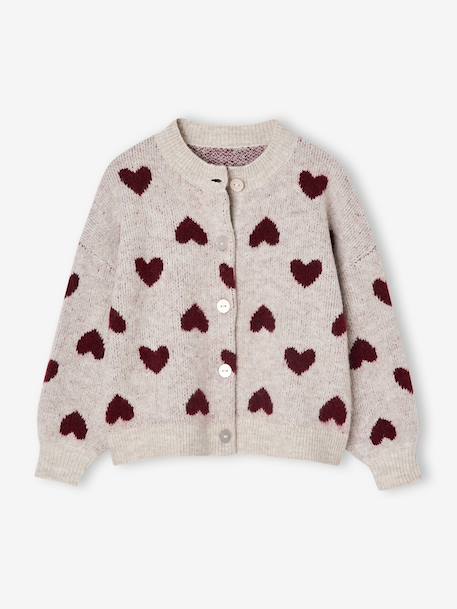 Gilet jacquard coeurs fille beige doré 1 - vertbaudet enfant 