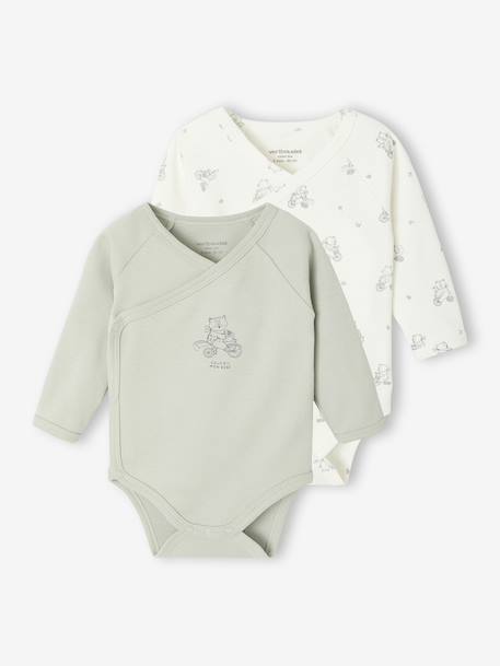 Lot de 2 bodies bébé ouverture naissance manches longues beige+rose+vert d'eau 15 - vertbaudet enfant 
