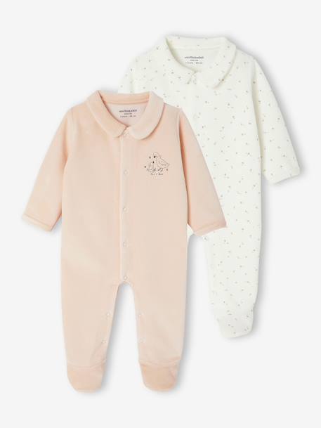 Lot de 2 pyjamas bébé naissance en velours beige+rose+vert d'eau 8 - vertbaudet enfant 