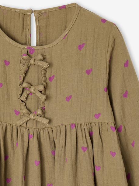 Robe en gaze de coton avec noeuds fantaisie fille écru+olive 7 - vertbaudet enfant 