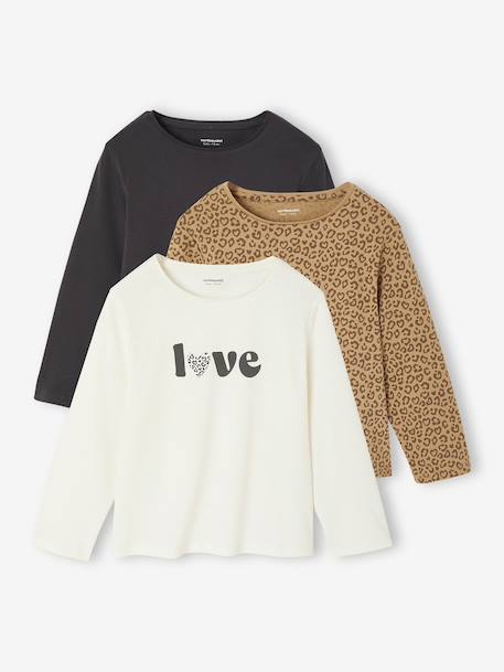 Lot de 3 t-shirts fille fantaisie manches longues anthracite+bleu grisé+corail+indigo+rose 1 - vertbaudet enfant 