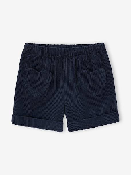 Short en velours poches coeur fille facile à enfiler marine+vieux rose 2 - vertbaudet enfant 