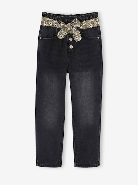 Jean style paperbag et sa ceinture fleurie fille denim brut+denim gris+noir+stone 9 - vertbaudet enfant 
