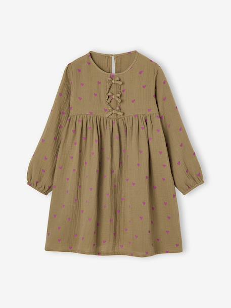 Robe en gaze de coton avec noeuds fantaisie fille écru+olive 5 - vertbaudet enfant 