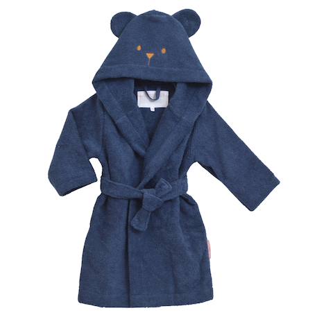 Peignoir enfant coton bio ourson Bleu marine+Lilas 1 - vertbaudet enfant 