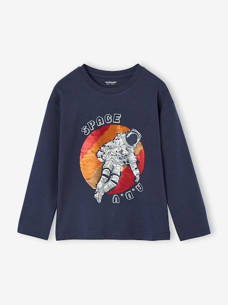 T-shirt garçon manches longues sequins réversibles marine 1 - vertbaudet enfant 