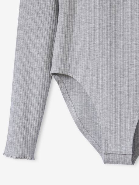 Body manches longues en maille côtelée fille gris chiné 4 - vertbaudet enfant 