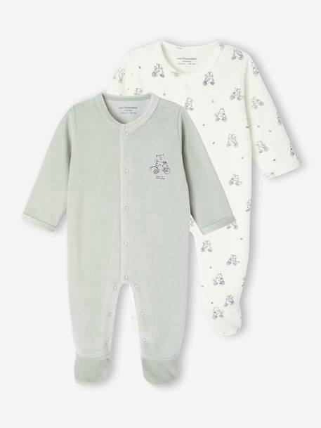 Lot de 2 pyjamas bébé naissance en velours beige+rose+vert d'eau 15 - vertbaudet enfant 