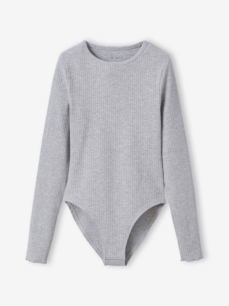 Body manches longues en maille côtelée fille gris chiné 1 - vertbaudet enfant 