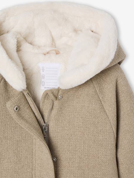 Manteau fille à capuche drap de laine anthracite+beige chiné 15 - vertbaudet enfant 