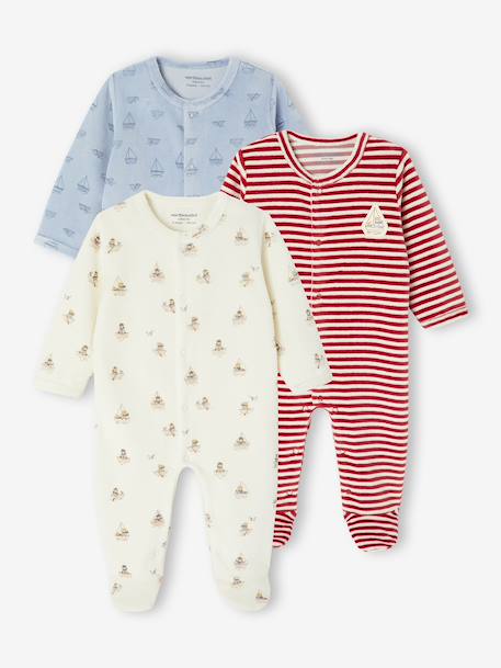 Lot de 3 pyjamas bébé garçon en velours bleu nuit 1 - vertbaudet enfant 