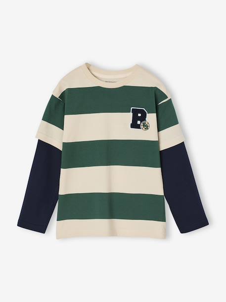 Tee-shirt rayé effet double manches rayé rouge+rayé vert 6 - vertbaudet enfant 