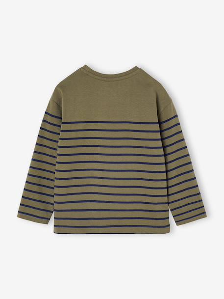 Tee-shirt marinière garçon détail flocage velours ivoire rayé+kaki 8 - vertbaudet enfant 