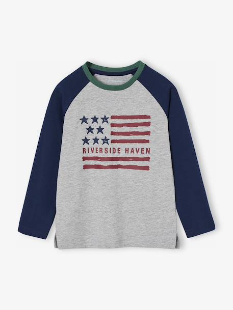 Tee-shirt garçon manches longues contrastées gris chiné 1 - vertbaudet enfant 