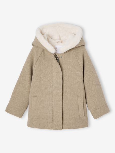 Manteau fille à capuche drap de laine anthracite+beige chiné 11 - vertbaudet enfant 