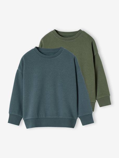 Lot 2 Sweats Unis Manches Longues Garçon vert d'eau 1 - vertbaudet enfant 