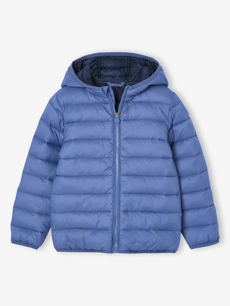 Doudoune garçon légère à capuche bleu jean+bleu moyen+marine+noir+noisette+noix de pécan+olive+rouge+vert émeraude 1 - vertbaudet enfant 