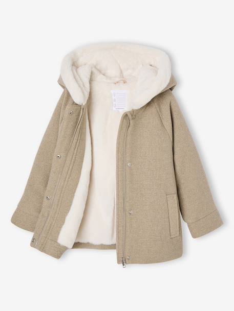 Manteau fille à capuche drap de laine anthracite+beige chiné 12 - vertbaudet enfant 