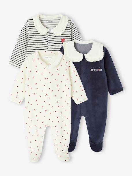 Lot de 3 pyjamas bébé fille 'c½urs' en velours bleu nuit 1 - vertbaudet enfant 