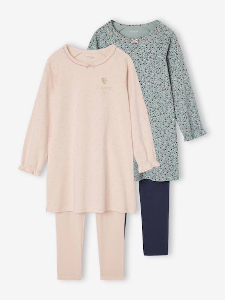 Lot de 2 pyjamas chemises de nuit + leggings fille rose pâle 1 - vertbaudet enfant 