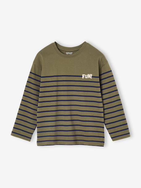 Tee-shirt marinière garçon détail flocage velours ivoire rayé+kaki 7 - vertbaudet enfant 