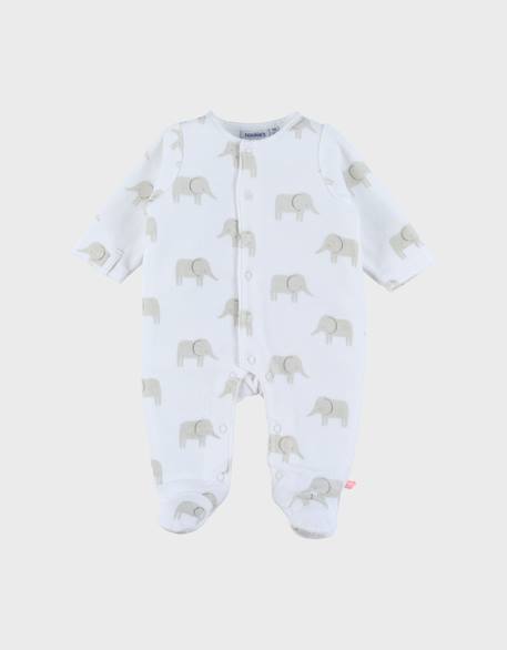 Pyjama en velours imprimé éléphant bali Blanc 1 - vertbaudet enfant 