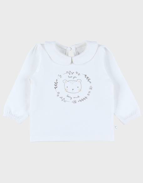 T-shirt en coton à manches longues imprimé ours Blanc 1 - vertbaudet enfant 