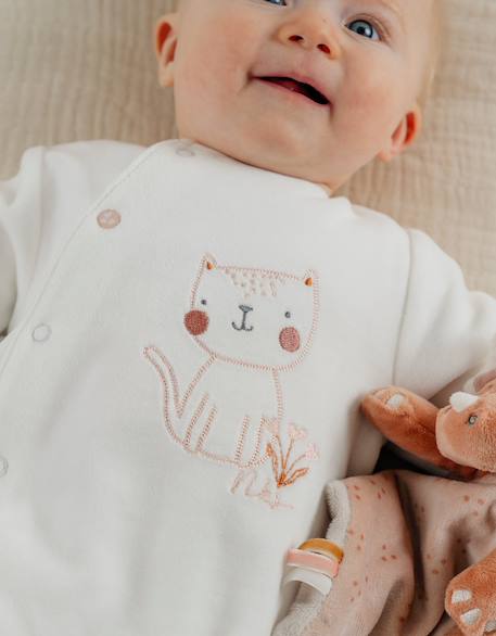 Pyjama bébé en velours avec broderie chat Blanc 3 - vertbaudet enfant 