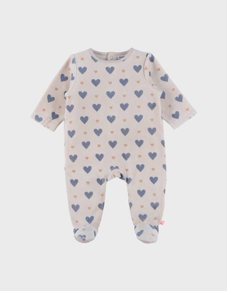 Pyjama bébé en velours imprimé cœurs Beige 1 - vertbaudet enfant 