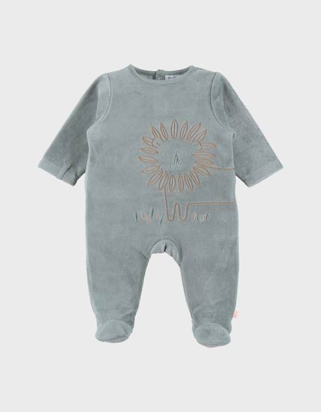Pyjama en velours brodé lion Vert 1 - vertbaudet enfant 