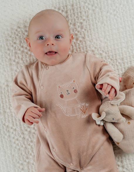 Pyjama bébé en velours avec broderie chat Rose 2 - vertbaudet enfant 