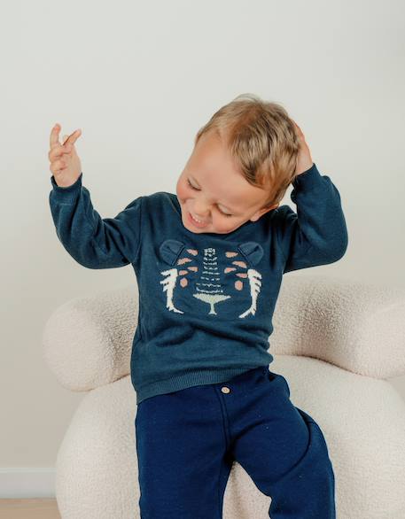 Pull en tricot avec motif tigre Bleu 3 - vertbaudet enfant 