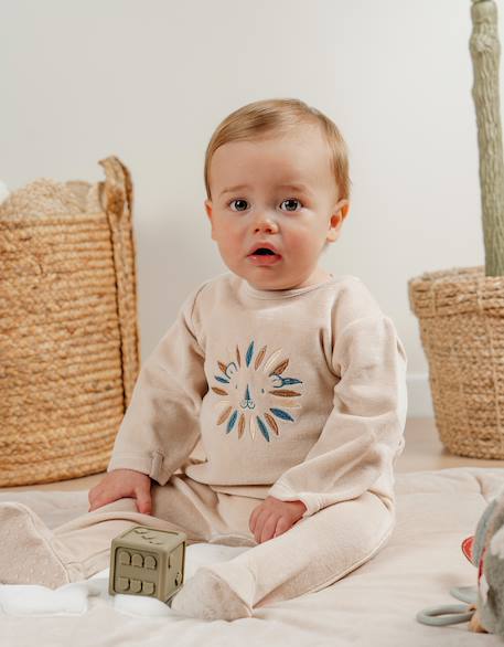 Pyjama en velours brodé lion Beige 2 - vertbaudet enfant 