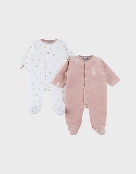 Lot de 2 pyjamas en velours bébé et brodé Rose 1 - vertbaudet enfant 
