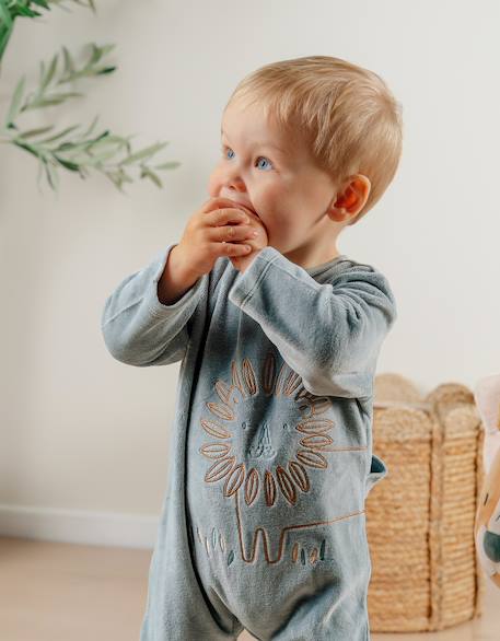 Pyjama en velours brodé lion Vert 2 - vertbaudet enfant 